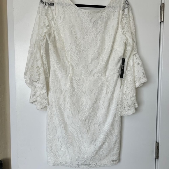 Lulus Allure 'Em In White Lace Bell Sleeve Bodycon Dress L - Picture 2 of 9